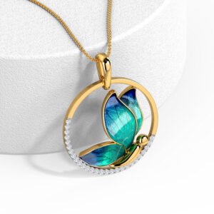 "Elegant gold pendant with floral design and gemstone centerpiece"