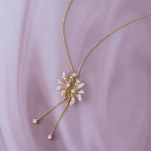 "Model showcasing layered necklaces in mixed metals and styles"