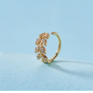 "Model wearing minimalist silver nose stud paired with nose pin"
