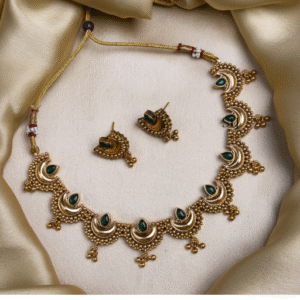 "Contemporary choker necklace with geometric metal shapes"