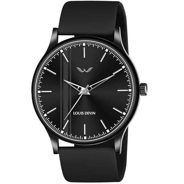 "Classic men’s wristwatch with a black leather strap and silver dial"