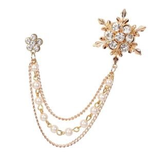 "Royal-inspired lion head lapel brooch with chain detail and gemstone eyes"